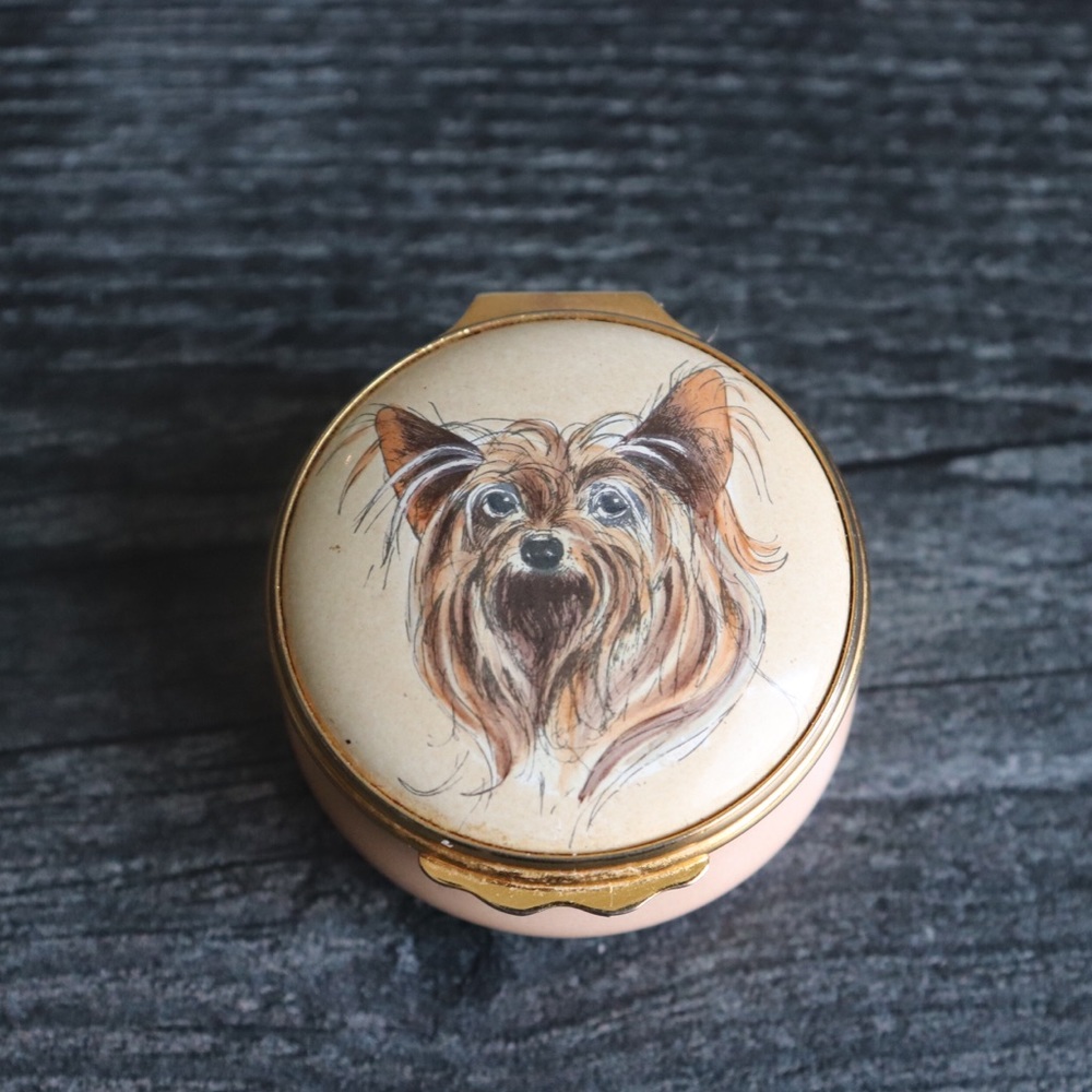 Bilston and Battersea Yorkie English Enamel Trinket Box